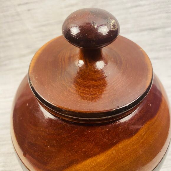 Vintage MCM Wooden Round Hand-Turned Inlaid Carved Trinket‎ Box with Lid 7.5" - Picture 2 of 9